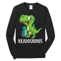 Funny Reading Book Readers Dinosaur Dino Apparel Tall Long Sleeve T-Shirt