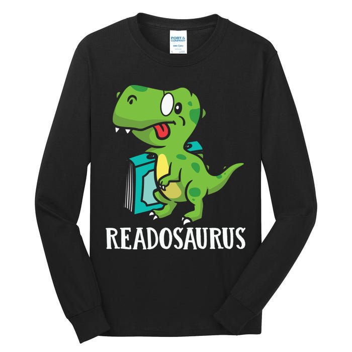 Funny Reading Book Readers Dinosaur Dino Apparel Tall Long Sleeve T-Shirt