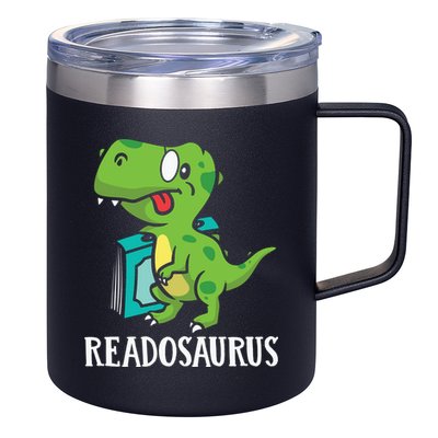 Funny Reading Book Readers Dinosaur Dino Apparel 12oz Stainless Steel Coffee Mug