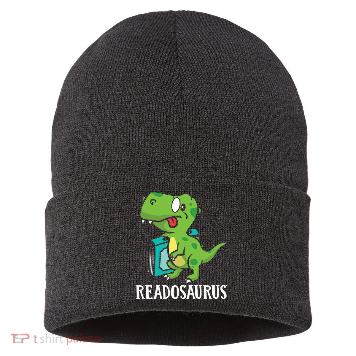 Funny Reading Book Readers Dinosaur Dino Apparel Sustainable Knit Beanie