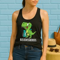 Funny Reading Book Readers Dinosaur Dino Apparel Womens Tank Top