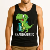 Funny Reading Book Readers Dinosaur Dino Apparel Tank Top
