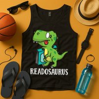 Funny Reading Book Readers Dinosaur Dino Apparel Tank Top