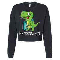 Funny Reading Book Readers Dinosaur Dino Apparel Cropped Pullover Crew