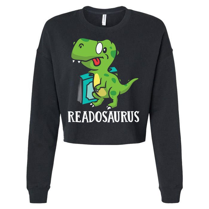 Funny Reading Book Readers Dinosaur Dino Apparel Cropped Pullover Crew