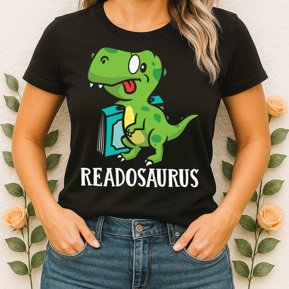 Funny Reading Book Readers Dinosaur Dino Apparel Womens T-Shirt