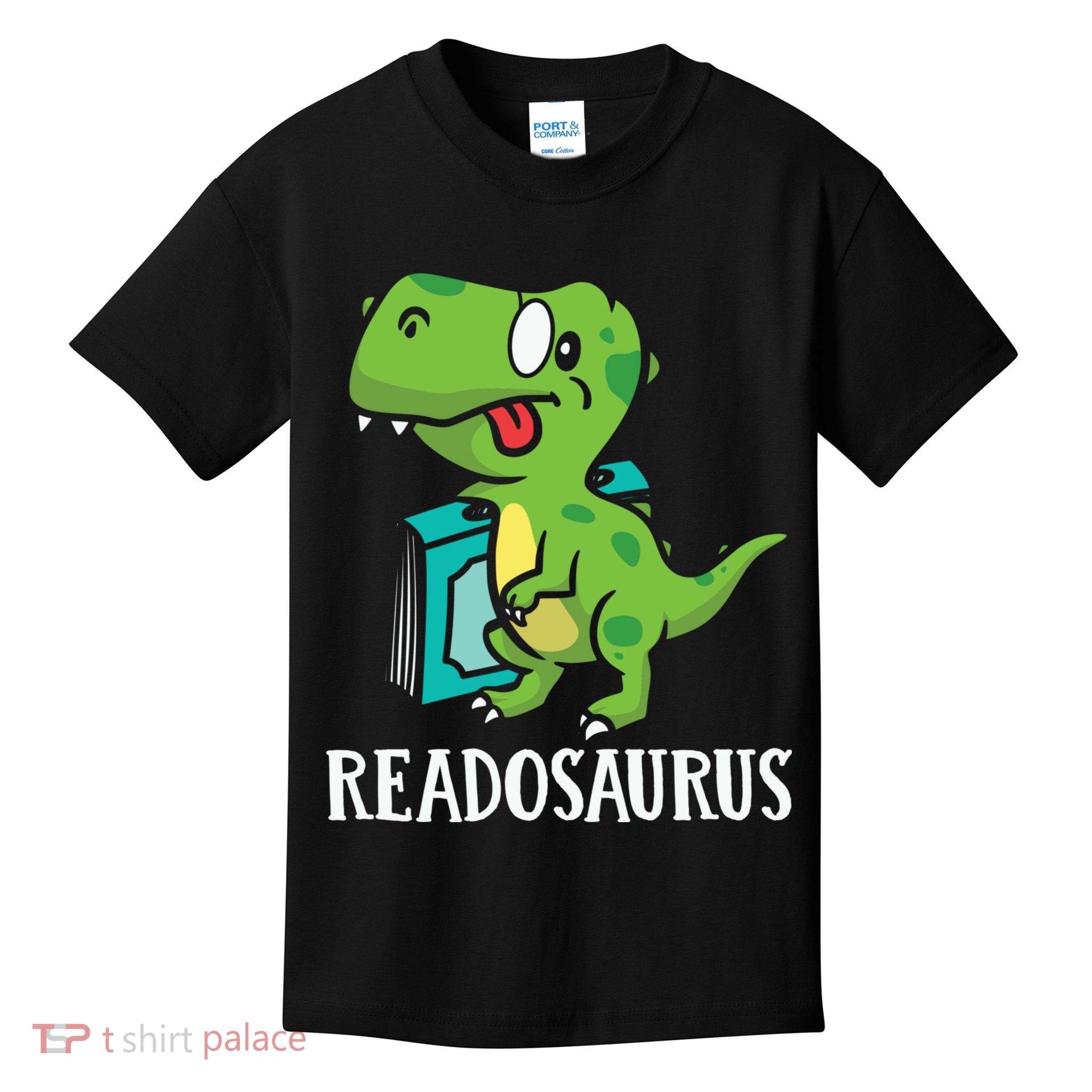 Funny Reading Book Readers Dinosaur Dino Apparel Kids T-Shirt