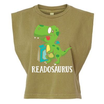 Funny Reading Book Readers Dinosaur Dino Apparel Garment-Dyed Women's Muscle Tee