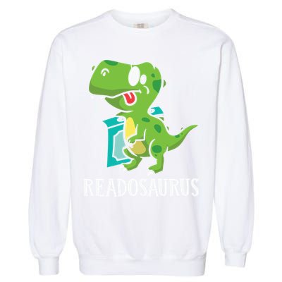 Funny Reading Book Readers Dinosaur Dino Apparel Garment-Dyed Sweatshirt