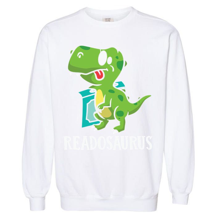 Funny Reading Book Readers Dinosaur Dino Apparel Garment-Dyed Sweatshirt