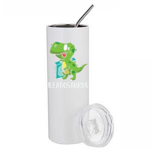 Funny Reading Book Readers Dinosaur Dino Apparel Stainless Steel Tumbler