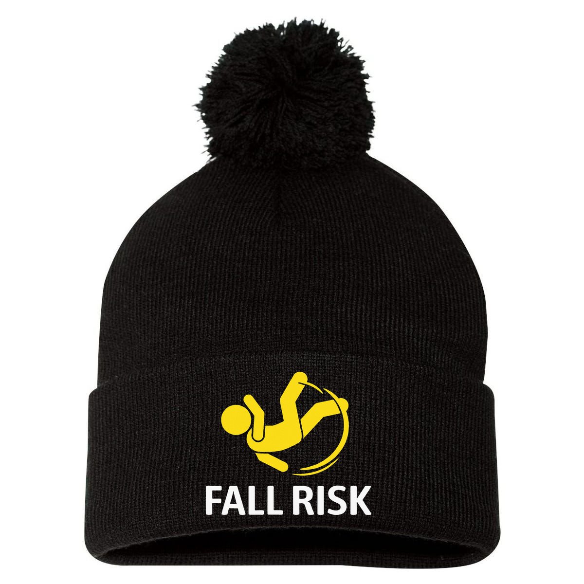 Fall Risk Balance Issues Funny Fall Risk Pom Pom 12in Knit Beanie