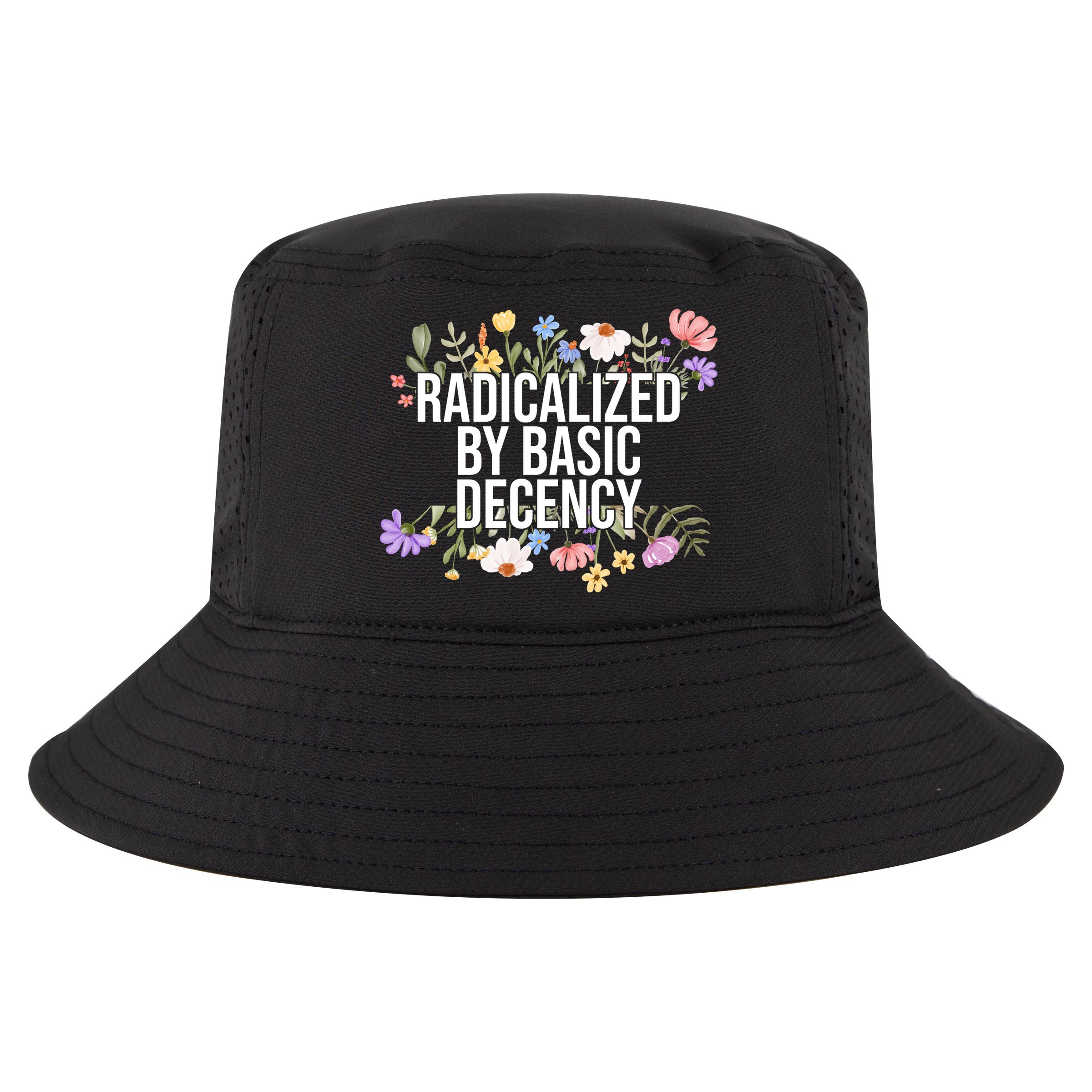 Funny Radicalized By Basic Decency Vintage Floral Cool Comfort Performance Bucket Hat