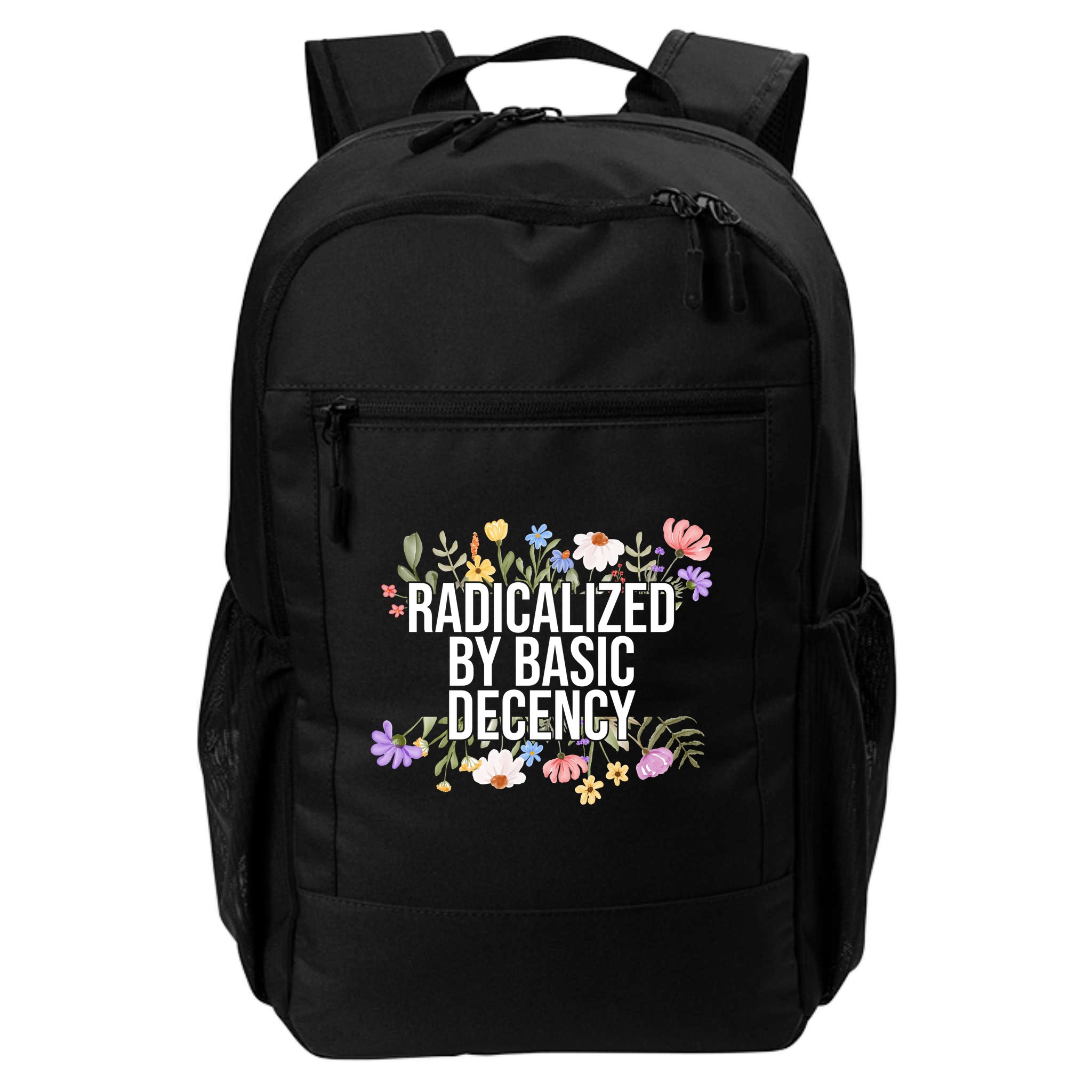 Funny Radicalized By Basic Decency Vintage Floral Backpack