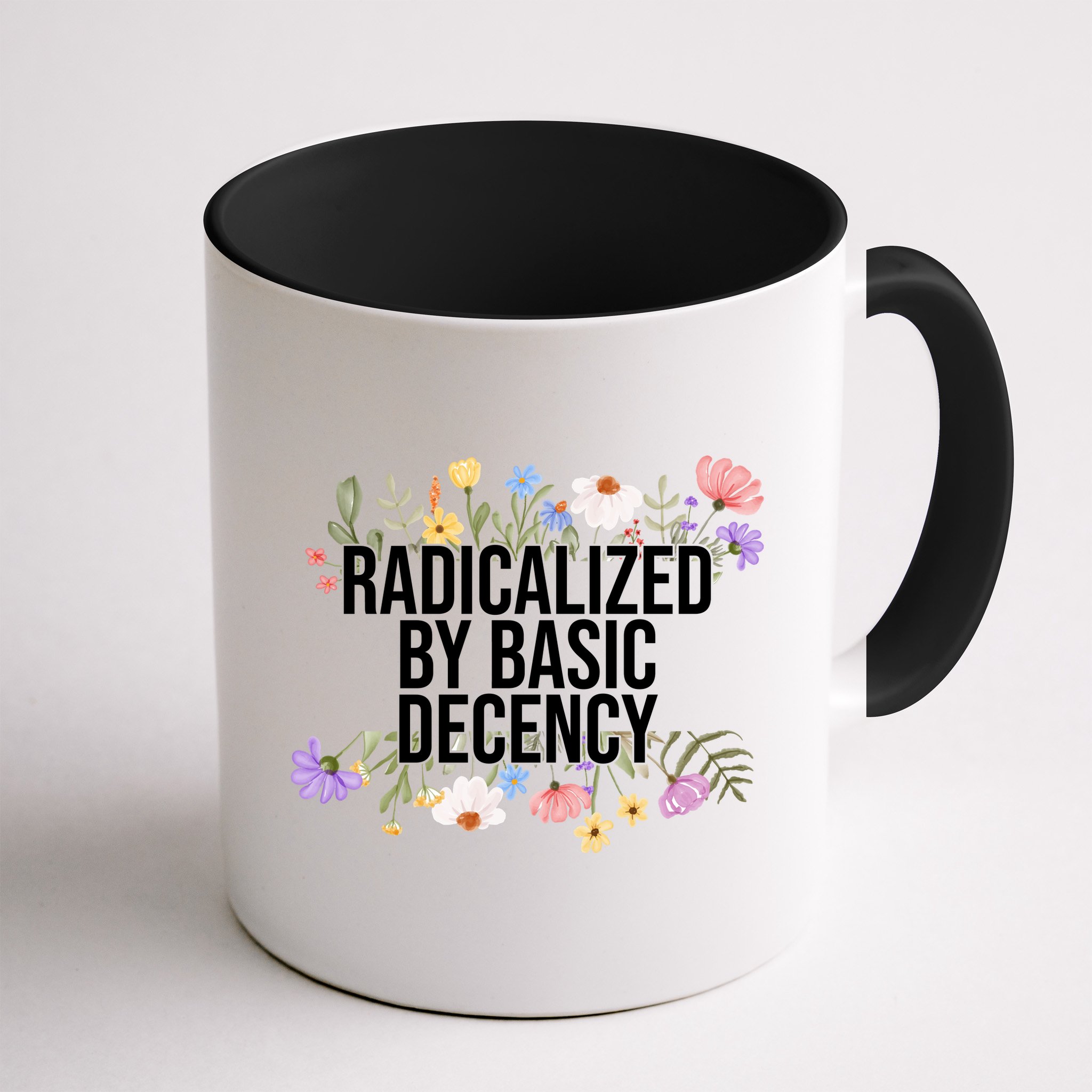 Funny Radicalized By Basic Decency Vintage Floral Mug