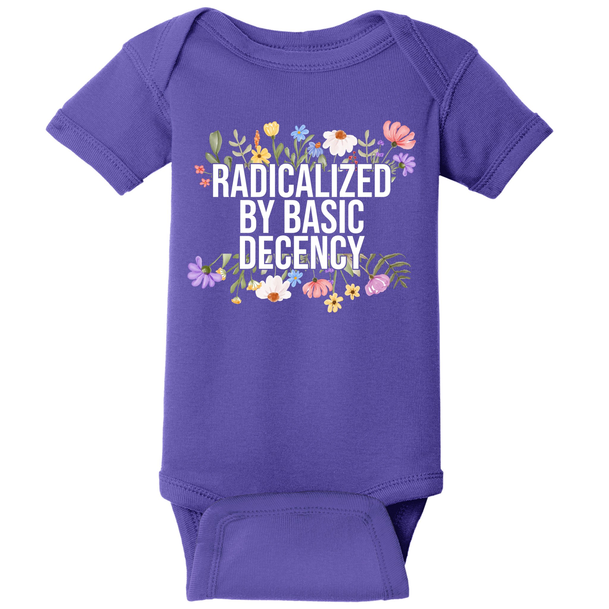 Funny Radicalized By Basic Decency Vintage Floral Baby Bodysuit