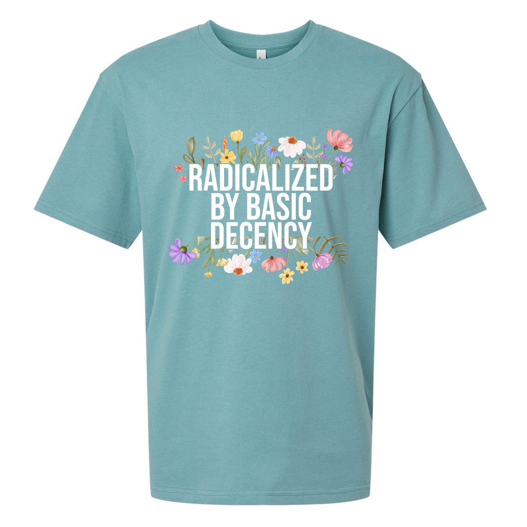 Funny Radicalized By Basic Decency Vintage Floral Sueded Cloud Jersey T-Shirt