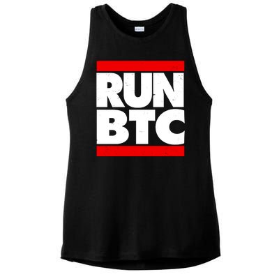 Funny Run BTC Bitcoin Logo Ladies PosiCharge Tri-Blend Wicking Tank