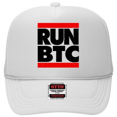 Funny Run BTC Bitcoin Logo High Crown Mesh Back Trucker Hat