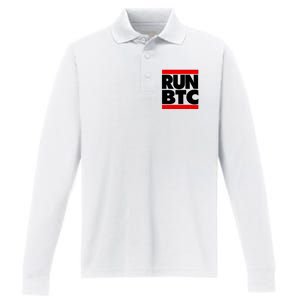 Funny Run BTC Bitcoin Logo Performance Long Sleeve Polo