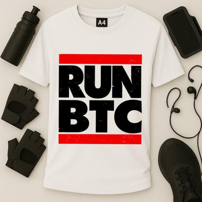 Funny Run BTC Bitcoin Logo Cooling Performance Crew T-Shirt