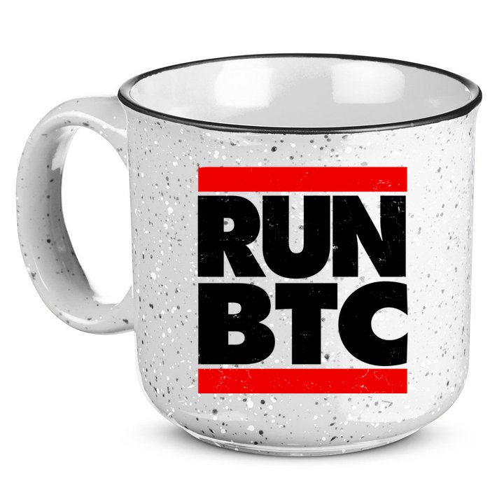 Funny Run BTC Bitcoin Logo 15oz Campfire Ceramic Mug