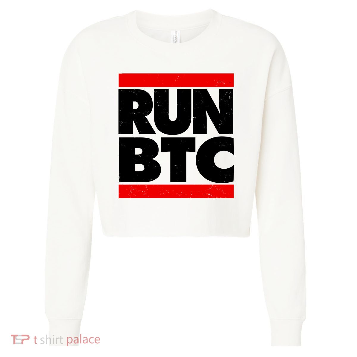 Funny Run BTC Bitcoin Logo Cropped Pullover Crew