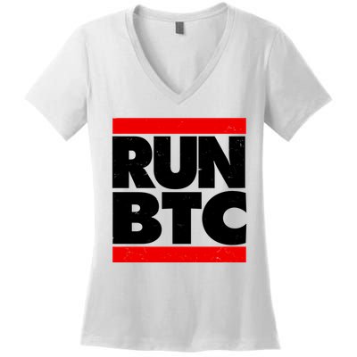 Funny Run BTC Bitcoin Logo Women's V-Neck T-Shirt