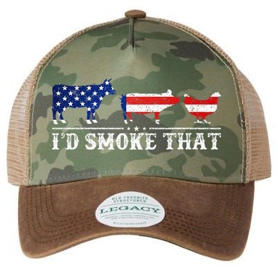 Funny Retro BBQ Party Grill Smoker Chef Dad I'd Smoke That Legacy Tie Dye Trucker Hat