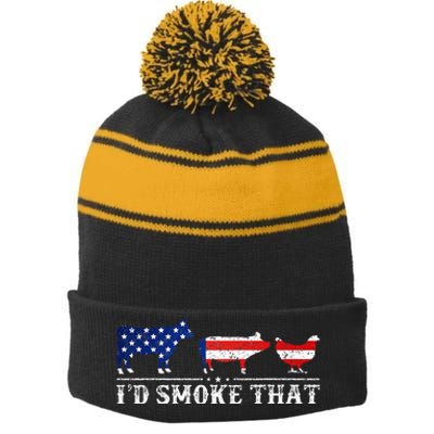 Funny Retro BBQ Party Grill Smoker Chef Dad I'd Smoke That Stripe Pom Pom Beanie