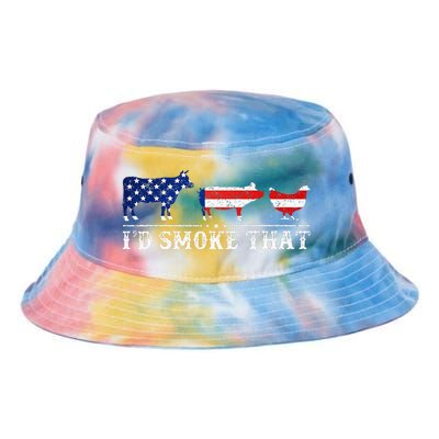 Funny Retro BBQ Party Grill Smoker Chef Dad I'd Smoke That Tie Dye Newport Bucket Hat