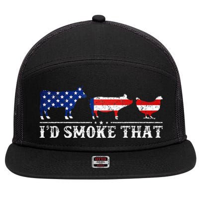 Funny Retro BBQ Party Grill Smoker Chef Dad I'd Smoke That 7 Panel Mesh Trucker Snapback Hat