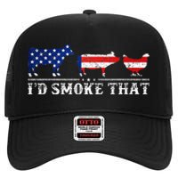 Funny Retro BBQ Party Grill Smoker Chef Dad I'd Smoke That High Crown Mesh Back Trucker Hat