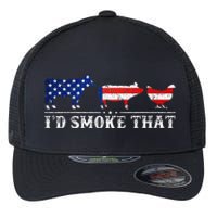 Funny Retro BBQ Party Grill Smoker Chef Dad I'd Smoke That Flexfit Unipanel Trucker Cap