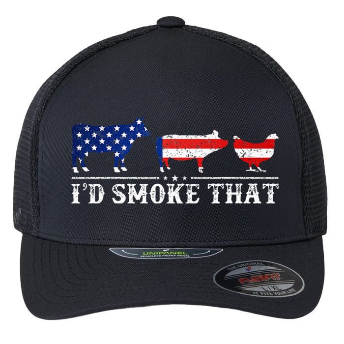 Funny Retro BBQ Party Grill Smoker Chef Dad I'd Smoke That Flexfit Unipanel Trucker Cap