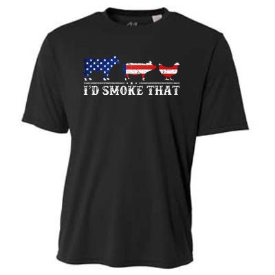 Funny Retro BBQ Party Grill Smoker Chef Dad I'd Smoke That Cooling Performance Crew T-Shirt