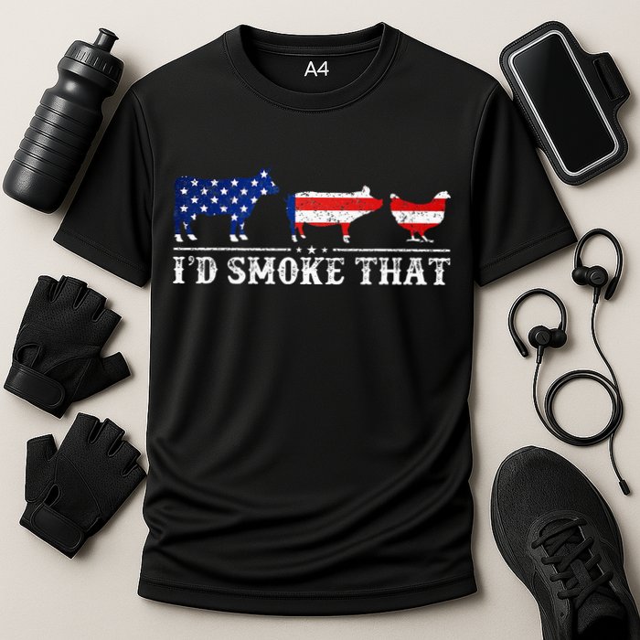 Funny Retro BBQ Party Grill Smoker Chef Dad I'd Smoke That Cooling Performance Crew T-Shirt