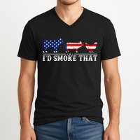 Funny Retro BBQ Party Grill Smoker Chef Dad I'd Smoke That V-Neck T-Shirt