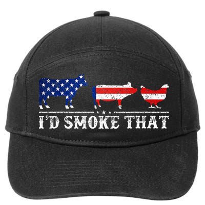Funny Retro BBQ Party Grill Smoker Chef Dad I'd Smoke That 7-Panel Snapback Hat