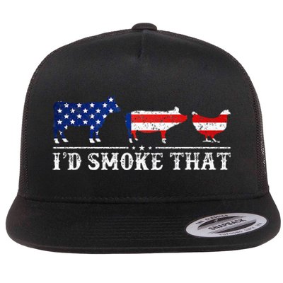 Funny Retro BBQ Party Grill Smoker Chef Dad I'd Smoke That Flat Bill Trucker Hat