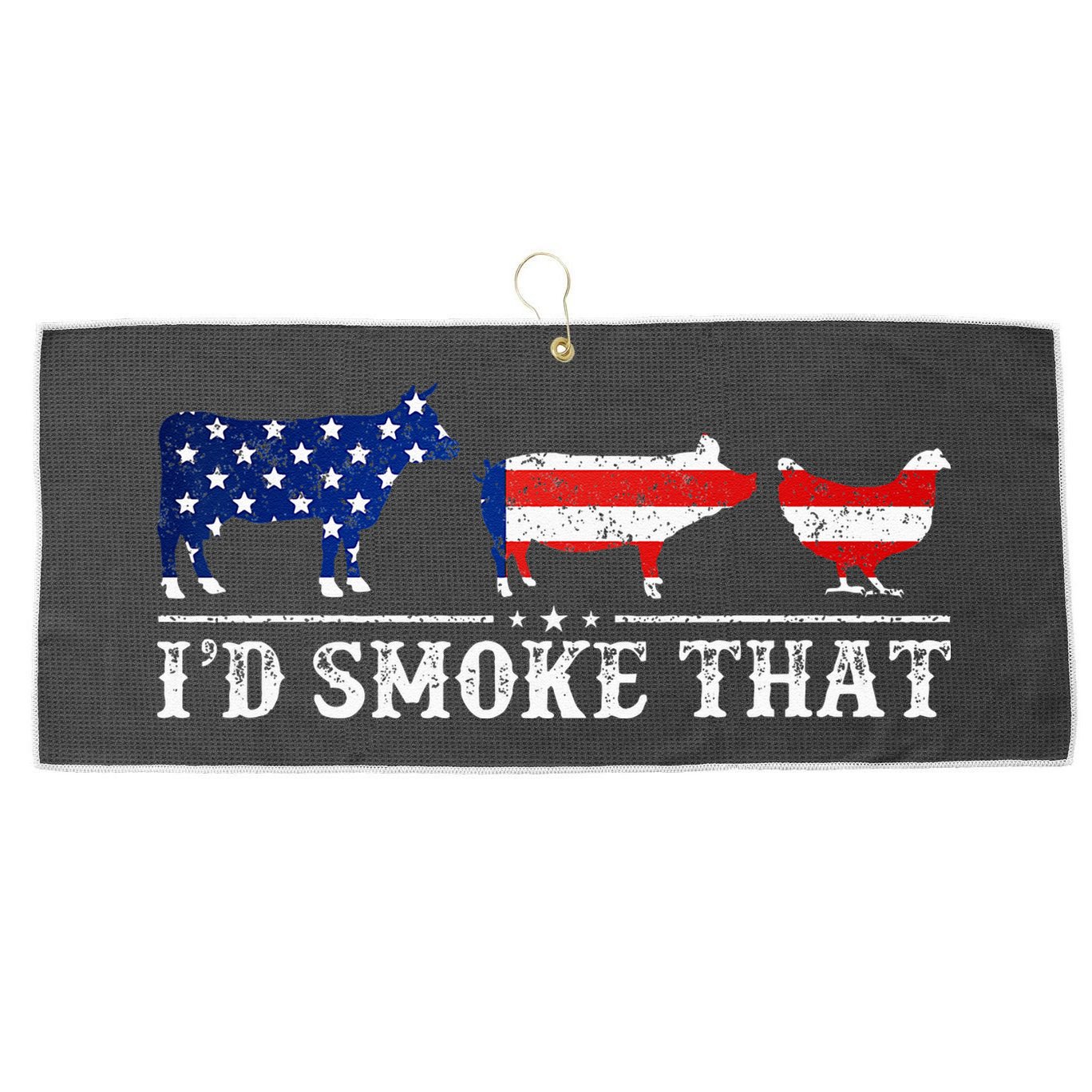 Funny Retro BBQ Party Grill Smoker Chef Dad I'd Smoke That Large Microfiber Waffle Golf Towel
