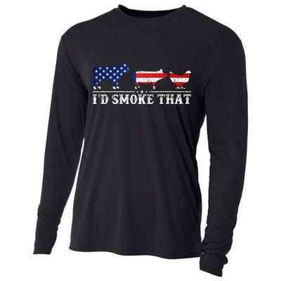 Funny Retro BBQ Party Grill Smoker Chef Dad I'd Smoke That Cooling Performance Long Sleeve Crew
