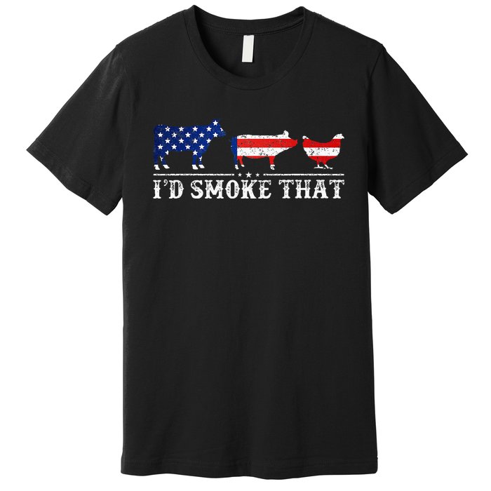 Funny Retro BBQ Party Grill Smoker Chef Dad I'd Smoke That Premium T-Shirt