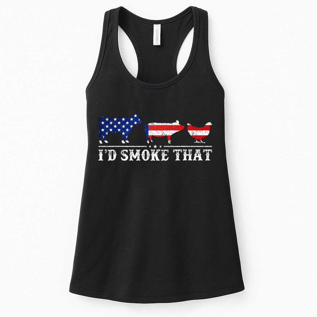 Funny Retro BBQ Party Grill Smoker Chef Dad I'd Smoke That Womens Tank Top