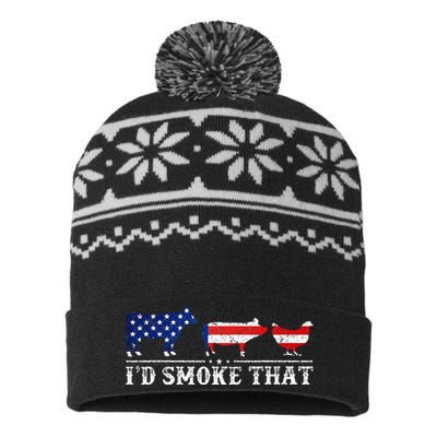 Funny Retro BBQ Party Grill Smoker Chef Dad I'd Smoke That USA-Made Snowflake Beanie