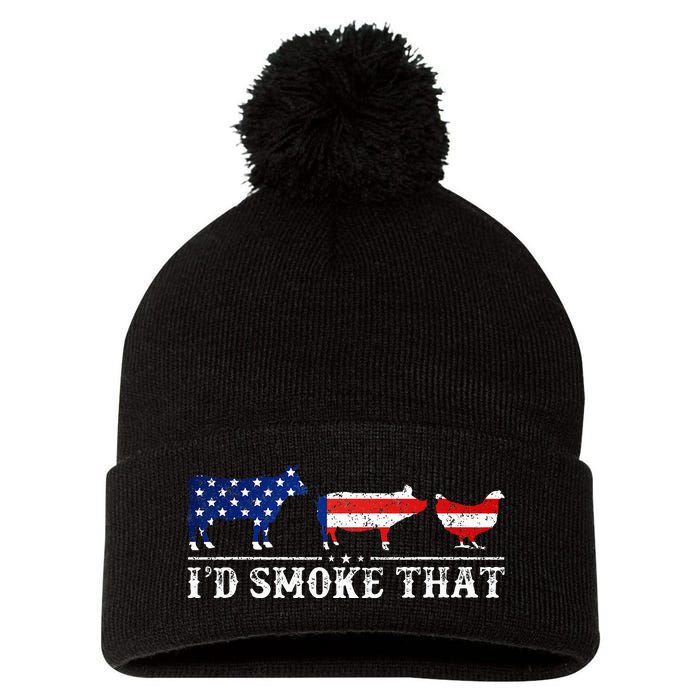 Funny Retro BBQ Party Grill Smoker Chef Dad I'd Smoke That Pom Pom 12in Knit Beanie