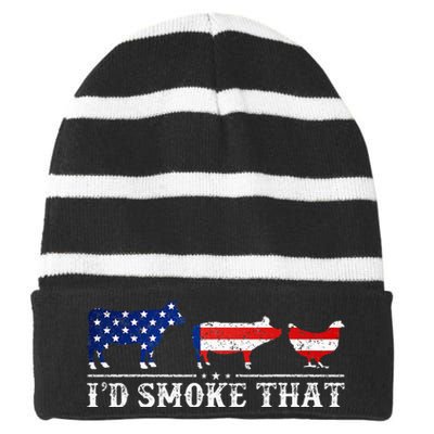 Funny Retro BBQ Party Grill Smoker Chef Dad I'd Smoke That Striped Beanie with Solid Band