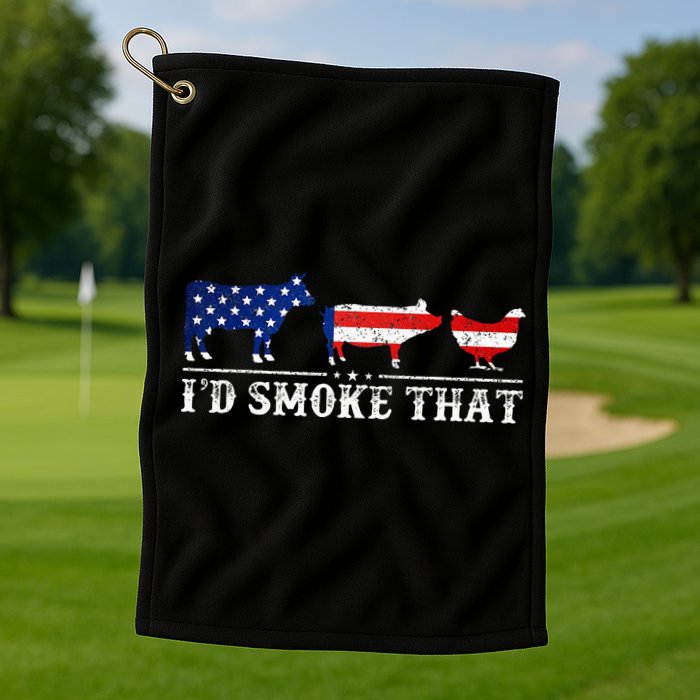 Funny Retro BBQ Party Grill Smoker Chef Dad I'd Smoke That Golf Towel