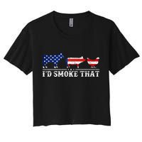Funny Retro BBQ Party Grill Smoker Chef Dad I'd Smoke That Women's Crop Top Tee