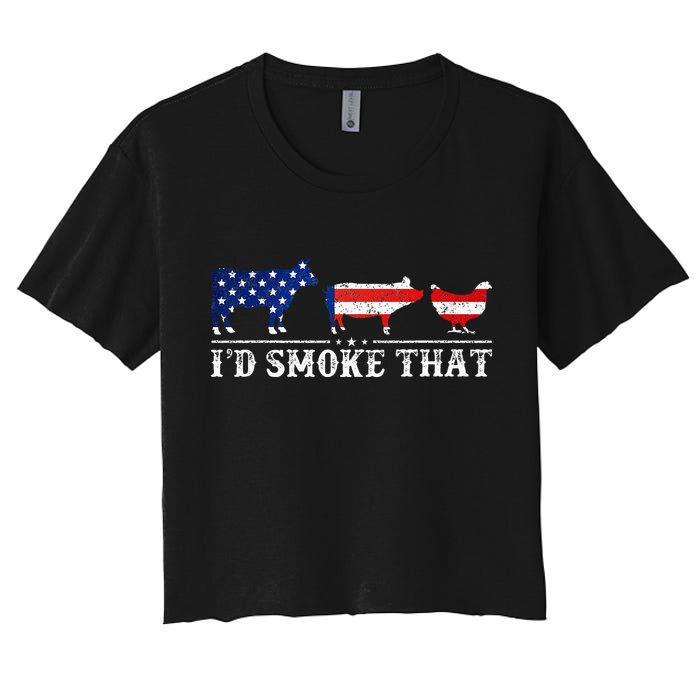 Funny Retro BBQ Party Grill Smoker Chef Dad I'd Smoke That Women's Crop Top Tee